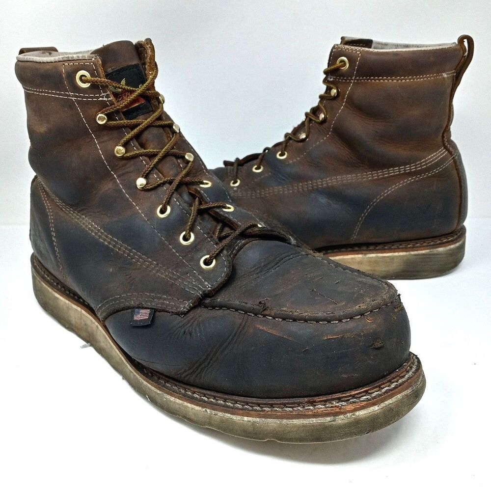 Thorogood Moc Toe Steel Safety Work Boots Men's Size 14 EE Wide Made in USA